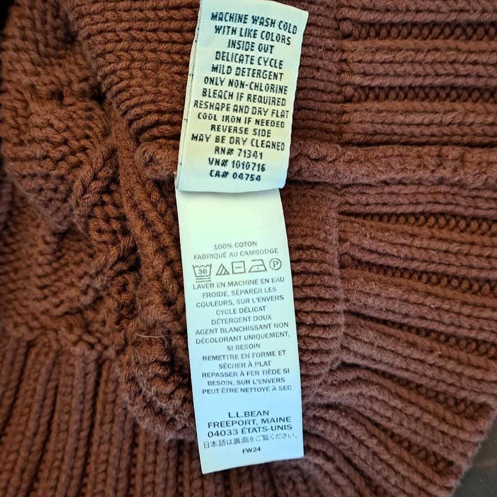LL Bean Cable Knit Sweater Womens XS Petite Terracotta Cotton Crewneck Pullover - Picture 13 of 15